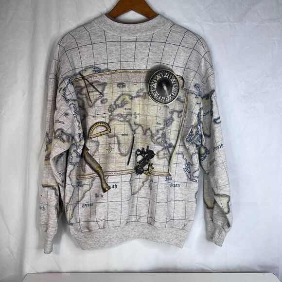 Art Unlimited SportsWear VTG Travel Nautical Map Sweater Cotton Blend Size MD - Picture 3 of 9